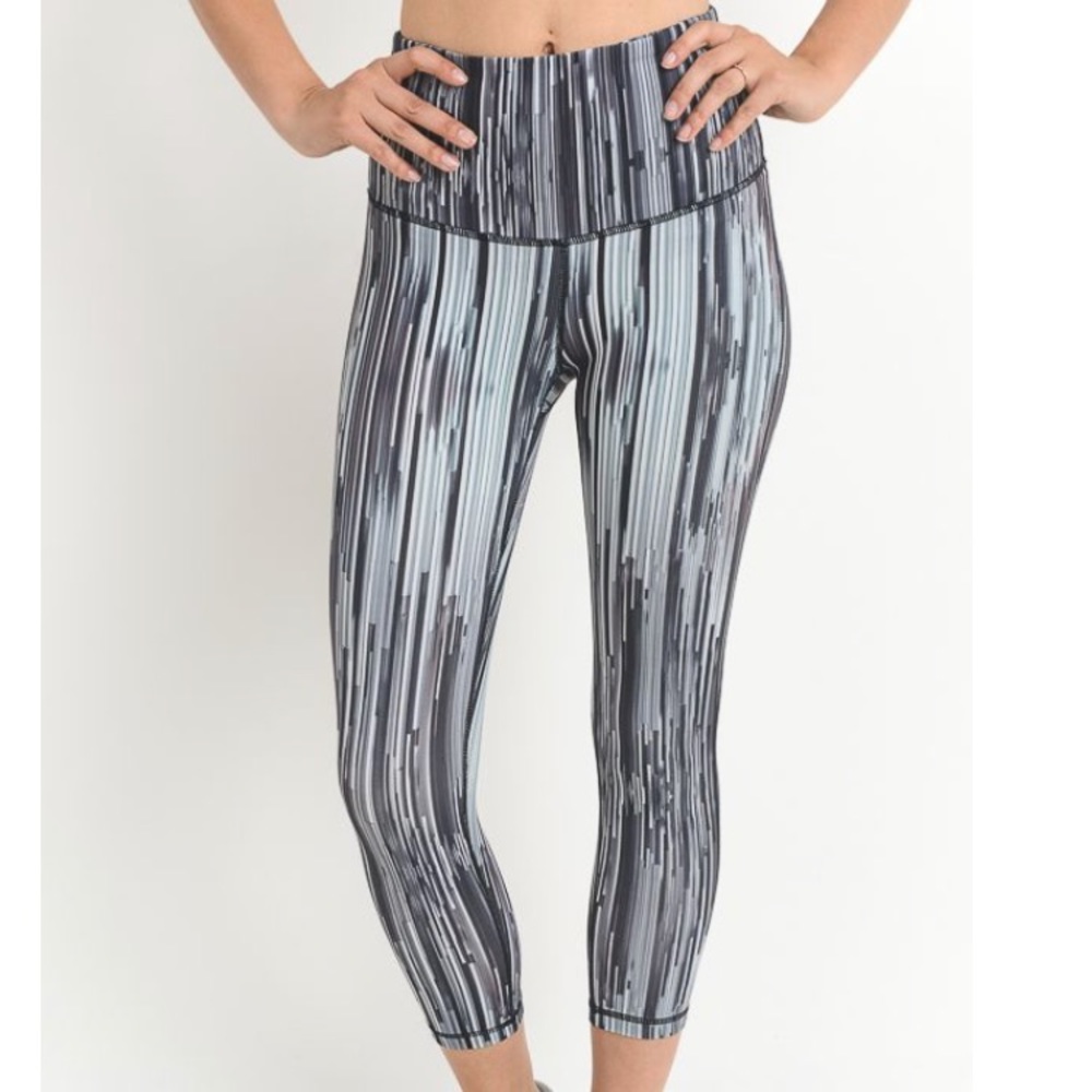 Grey striped workout leggings